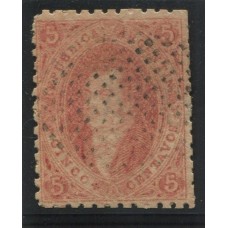 ARGENTINA 1865 GJ 20 RIVADAVIA ESTAMPILLA DE 3ra TIRADA CON MATASELLO PUNTOS DE JUJUY U$ 20 + 100 %